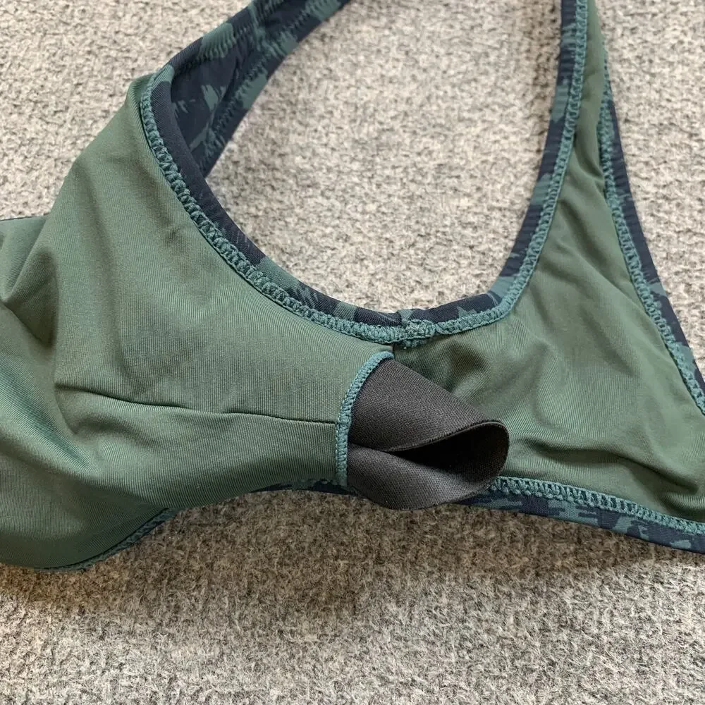 Vuori Bikini Set Womens L Large Aqua Leopard Print Padded Triangle Top Bottom